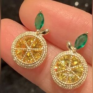 Jewelry SET Lemon Pendant Necklace Earrings  Cubic Zirconia Chic Copper Plated